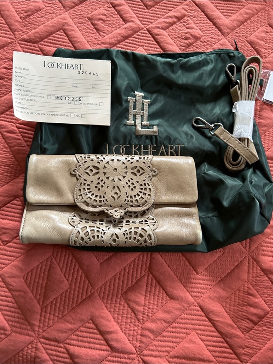 Lockheart Handbags - Lockheart Beige Laser-Cut Leather Clutch with Detachable Strap